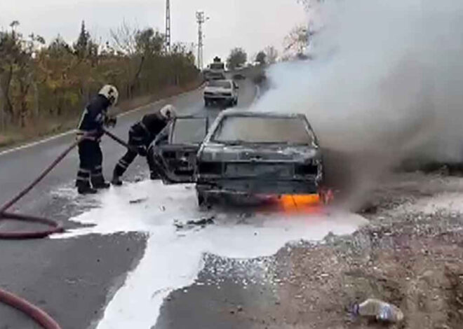 Park halindeki otomobil çıkan yangında küle döndü